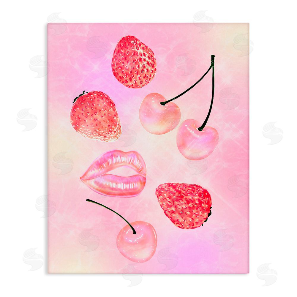 Ziwei Li Pink Fruits and Kisses Stretched Canvas Wall Art Print