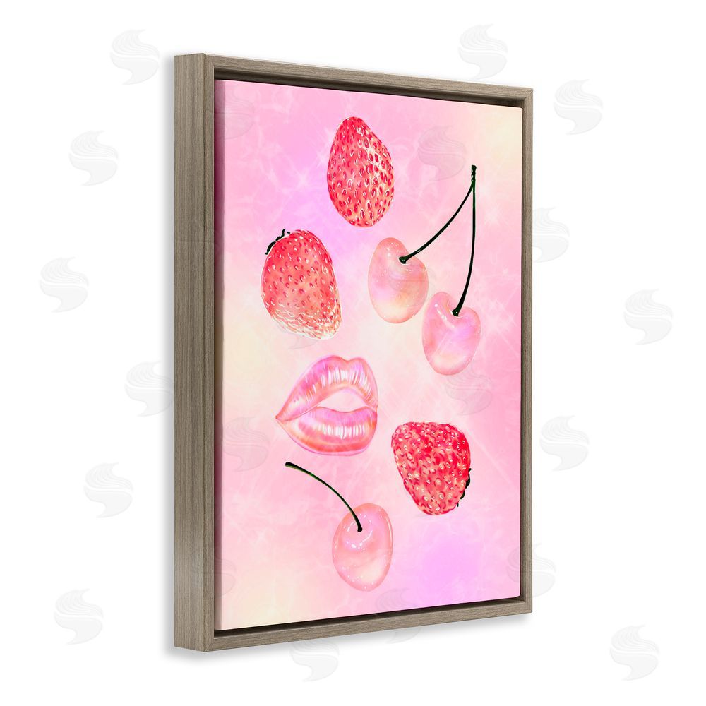 Ziwei Li Pink Fruits and Kisses Brown Floating Frame Canvas Wall Art Print
