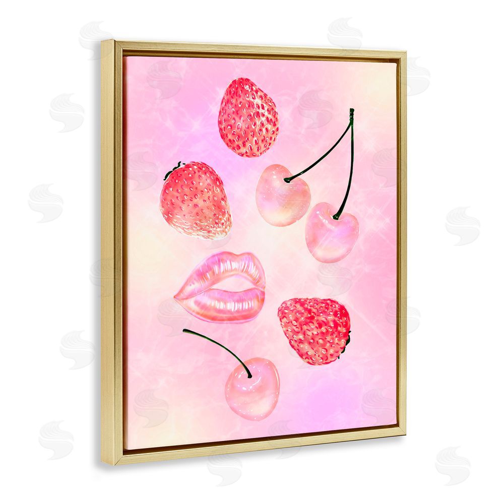 Ziwei Li Pink Fruits and Kisses Gold Floating Frame Canvas Wall Art Print