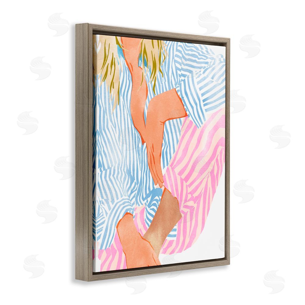 Ziwei Li Woman in Pastel Stripes Brown Floating Frame Canvas Wall Art Print