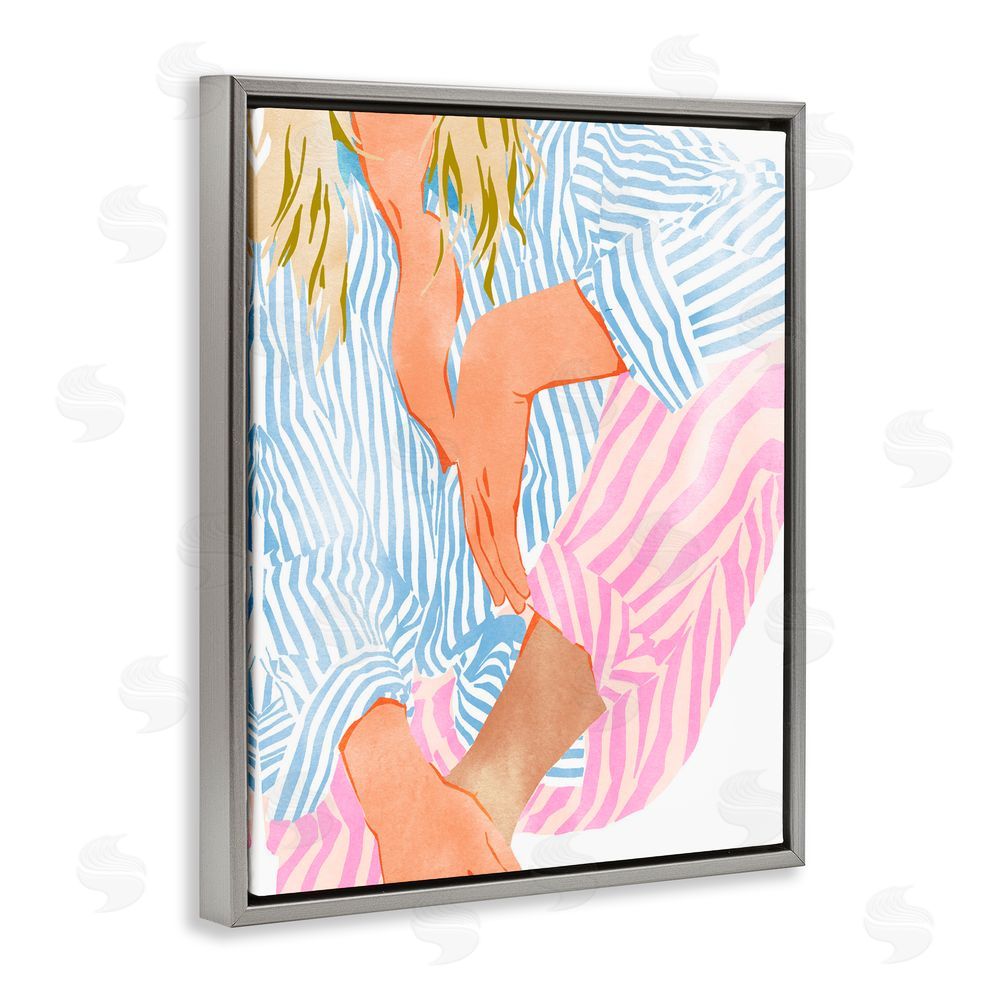Ziwei Li Woman in Pastel Stripes Gray Floating Frame Canvas Wall Art Print
