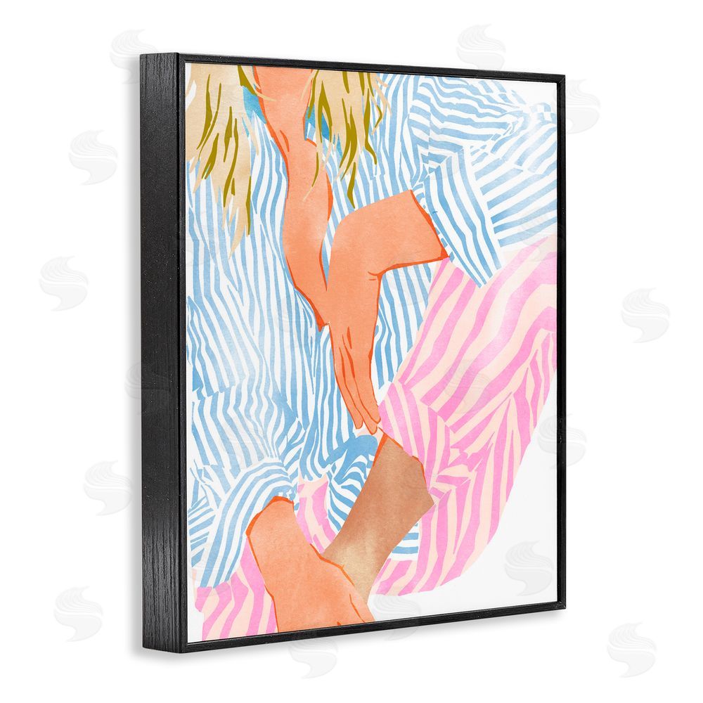 Ziwei Li Woman in Pastel Stripes Black Framed Giclee Print Wall Art