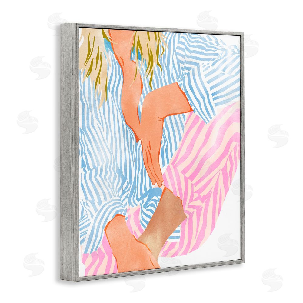 Ziwei Li Woman in Pastel Stripes Gray Framed Giclee Print Wall Art