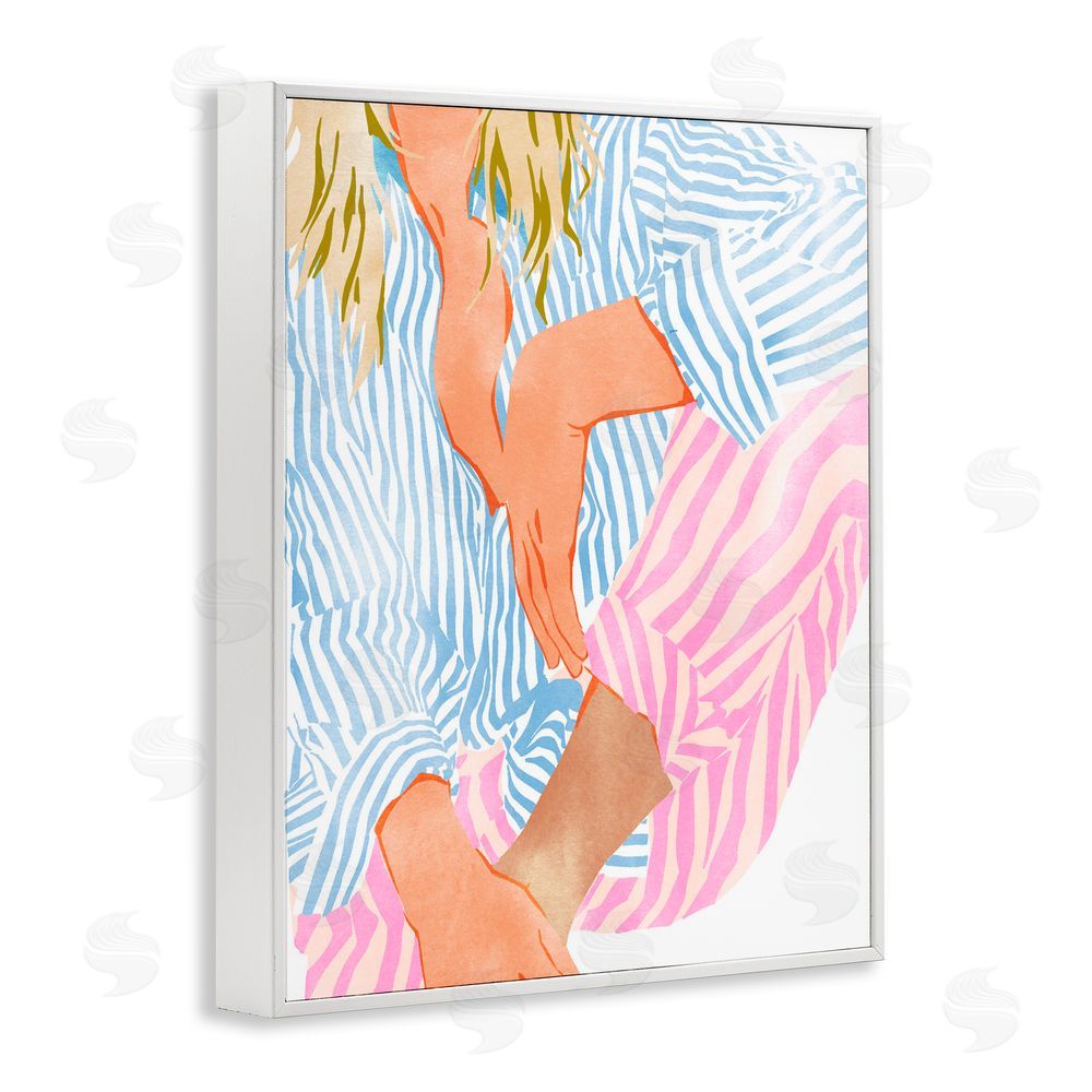 Ziwei Li Woman in Pastel Stripes White Framed Giclee Print Wall Art