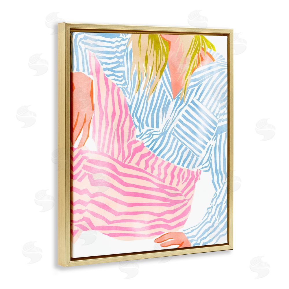 Ziwei Li Female in Pastel Stripes Gold Floating Frame Canvas Wall Art Print
