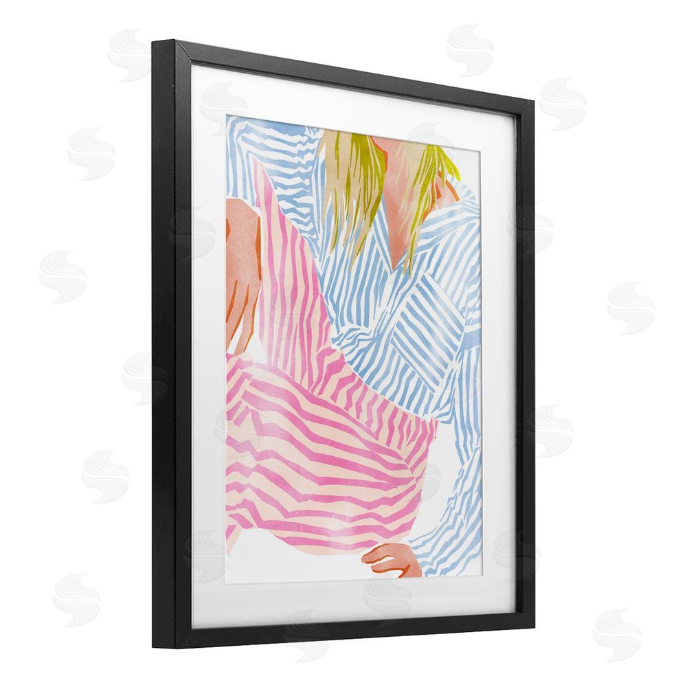 Ziwei Li Female in Pastel Stripes Black Framed Print Under Glass Wall Art