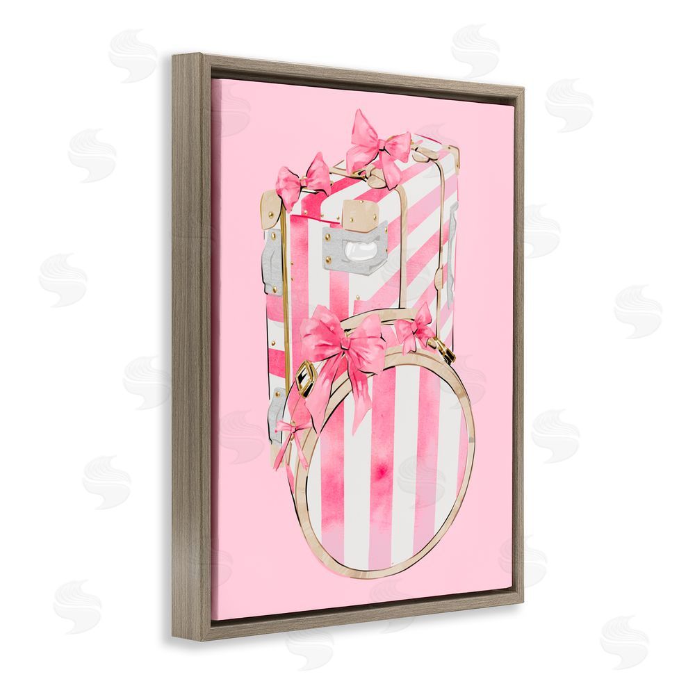 Ziwei Li Pastel Stripe Luggage Brown Floating Frame Canvas Wall Art Print