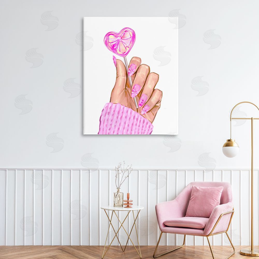 Ziwei Li Pink Fashion Bow Lollipop Stretched Canvas Wall Art Print in Room