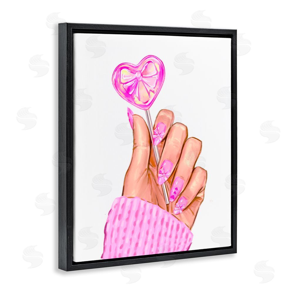 Ziwei Li Pink Fashion Bow Lollipop Black Floating Frame Canvas Wall Art Print