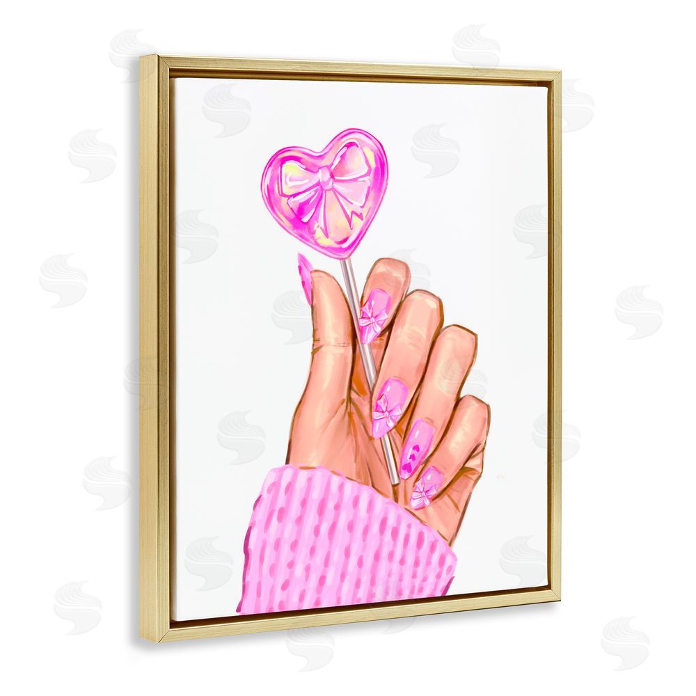 Ziwei Li Pink Fashion Bow Lollipop Gold Floating Frame Canvas Wall Art Print