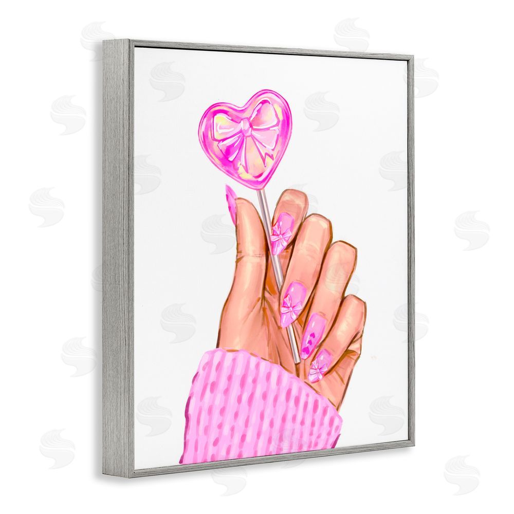 Ziwei Li Pink Fashion Bow Lollipop Gray Framed Giclee Print Wall Art