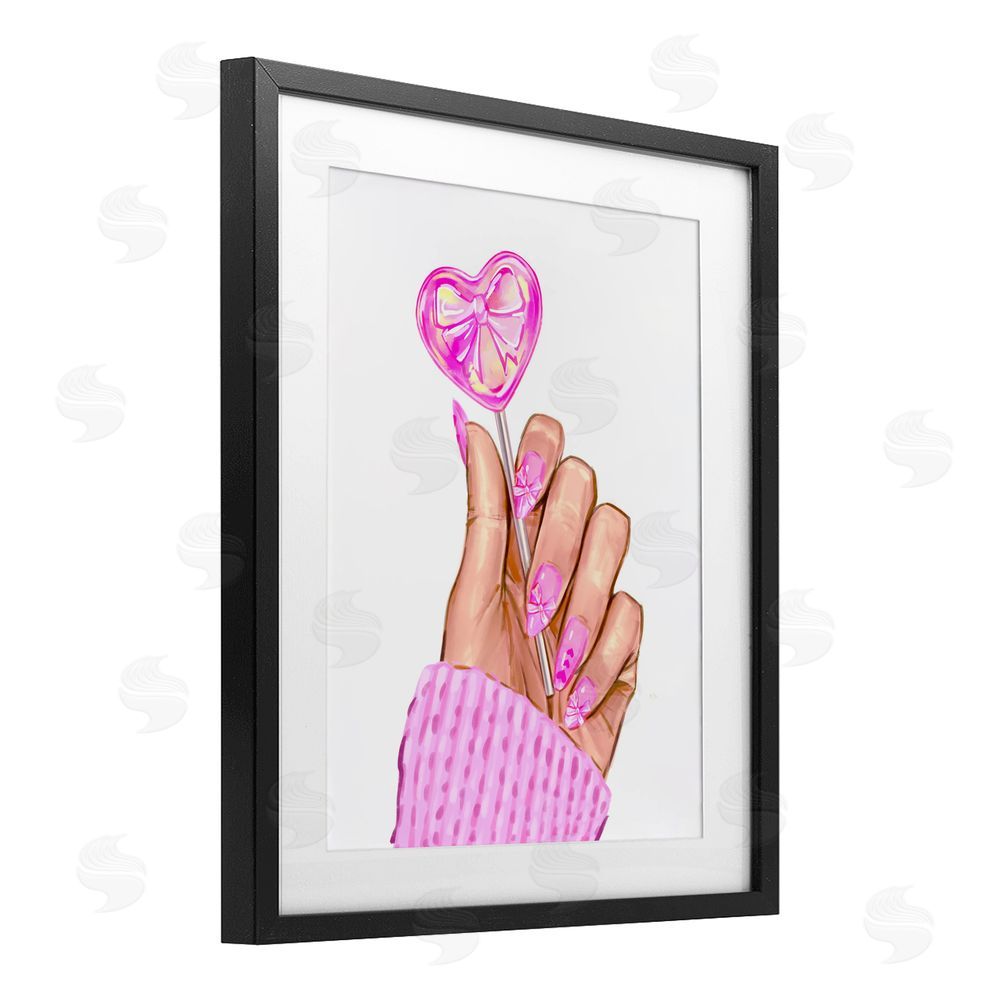 Ziwei Li Pink Fashion Bow Lollipop Black Framed Print Under Glass Wall Art