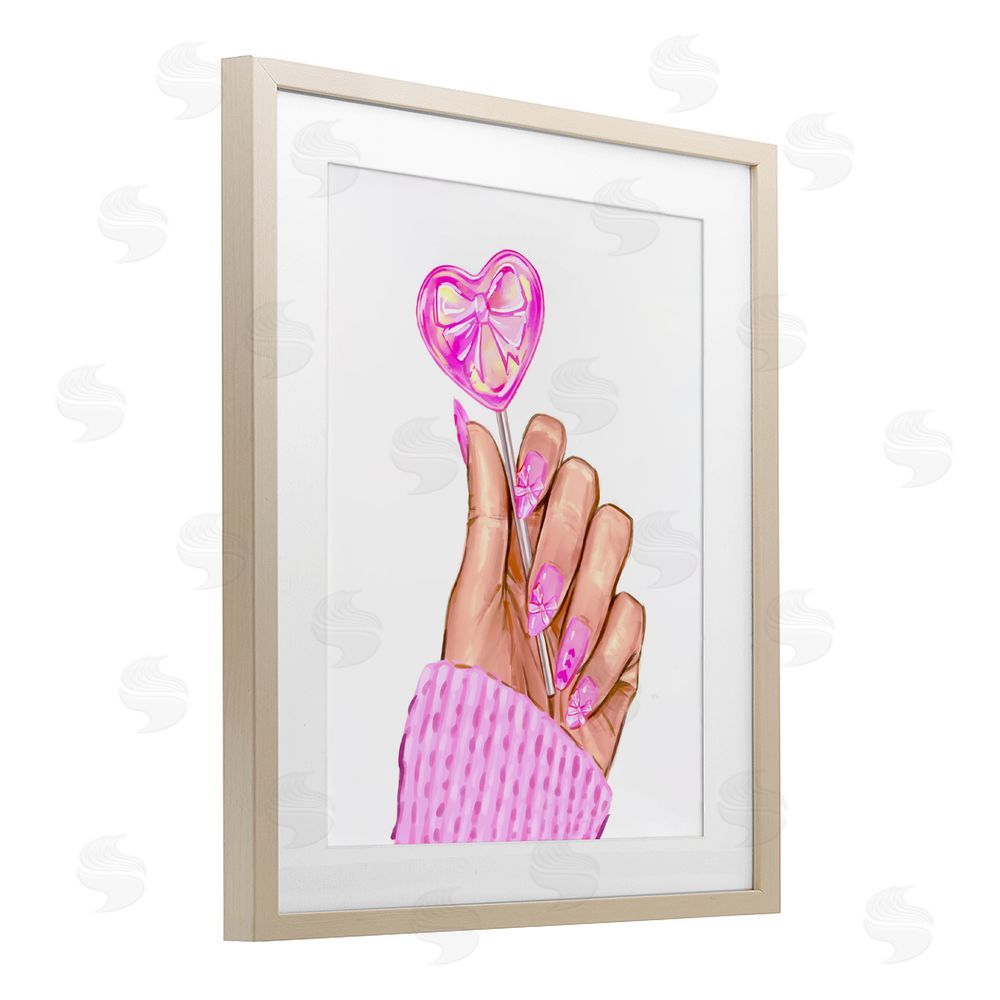 Ziwei Li Pink Fashion Bow Lollipop Brown Framed Print Under Glass Wall Art