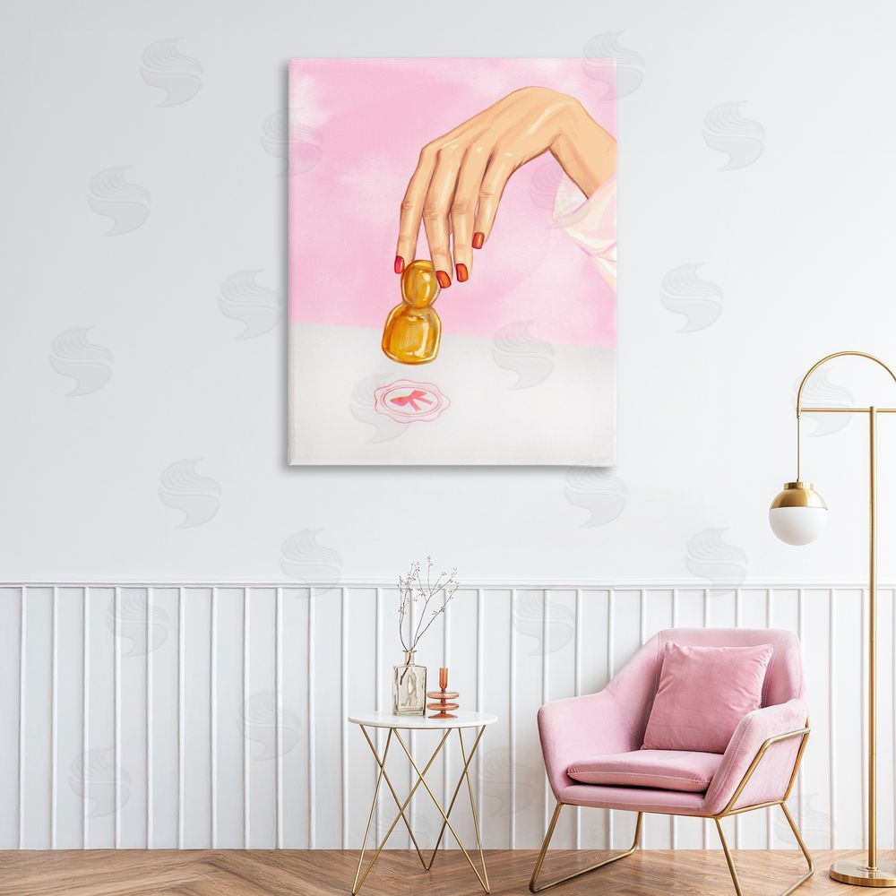 Ziwei Li Pink Bow Fashion Stamper Stretched Canvas Wall Art Print in Room