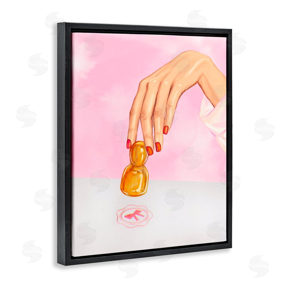 Ziwei Li Pink Bow Fashion Stamper Black Floating Frame Canvas Wall Art Print