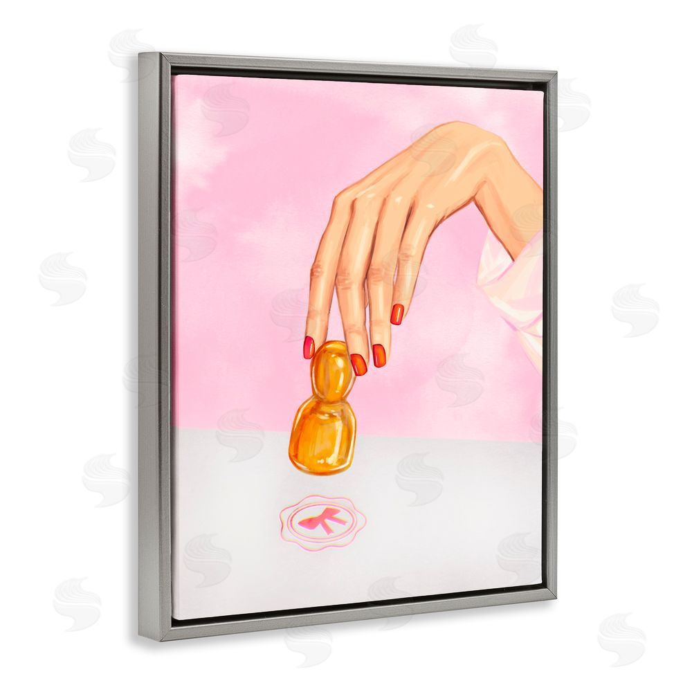 Ziwei Li Pink Bow Fashion Stamper Gray Floating Frame Canvas Wall Art Print