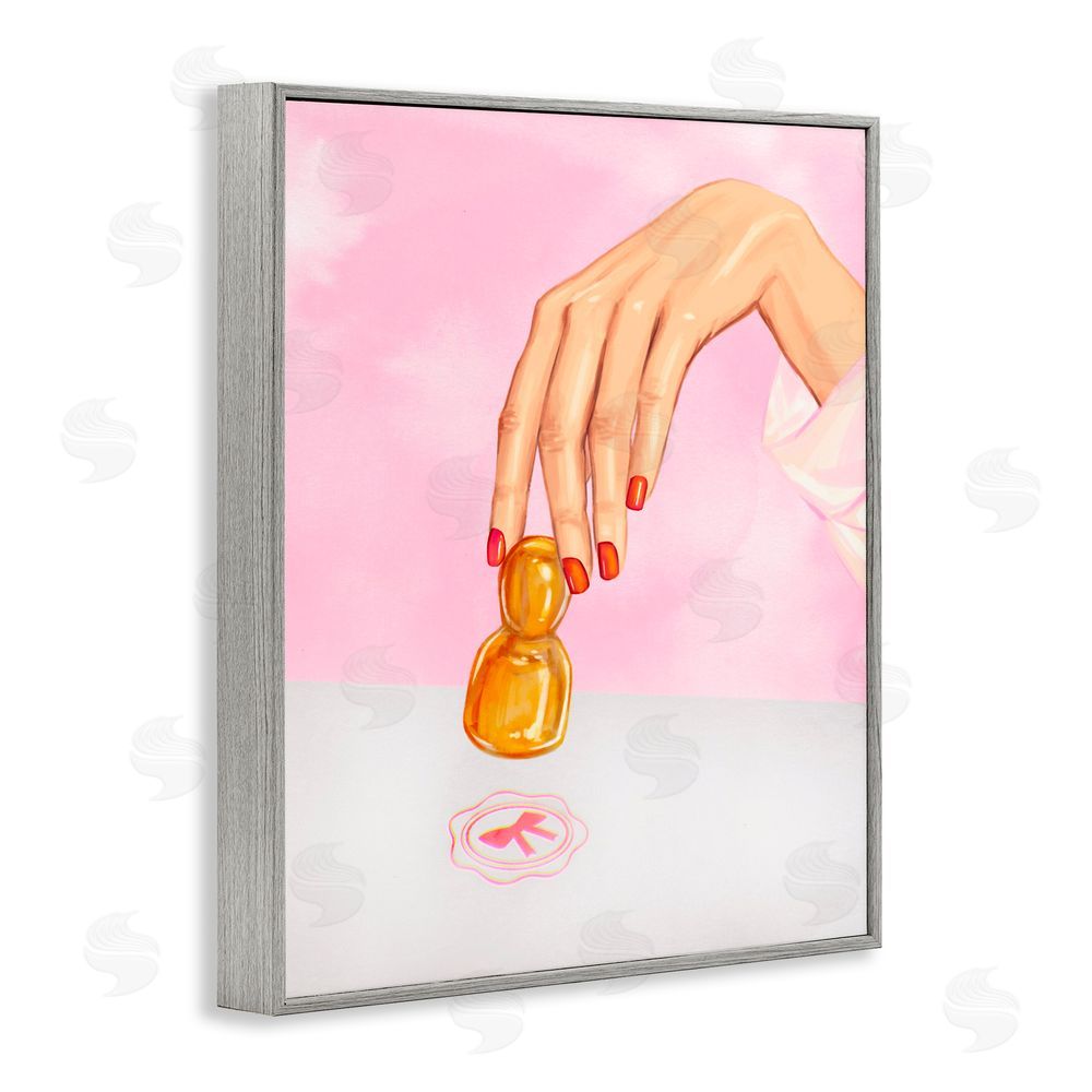 Ziwei Li Pink Bow Fashion Stamper Gray Framed Giclee Print Wall Art