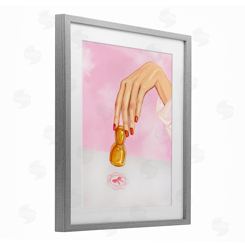 Ziwei Li Pink Bow Fashion Stamper Gray Framed Print Under Glass Wall Art