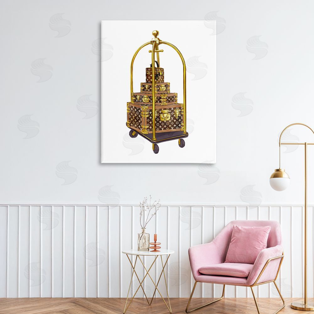 Ziwei Li Glam Hotel Luggage Stretched Canvas Wall Art Print in Room