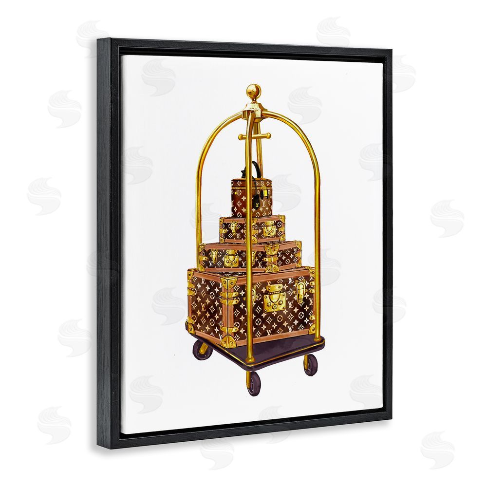 Ziwei Li Glam Hotel Luggage Black Floating Frame Canvas Wall Art Print