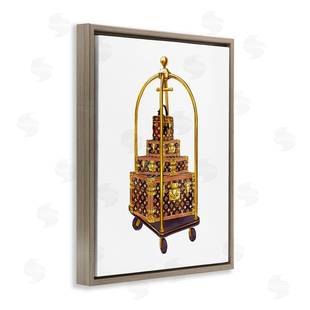 Ziwei Li Glam Hotel Luggage Brown Floating Frame Canvas Wall Art Print