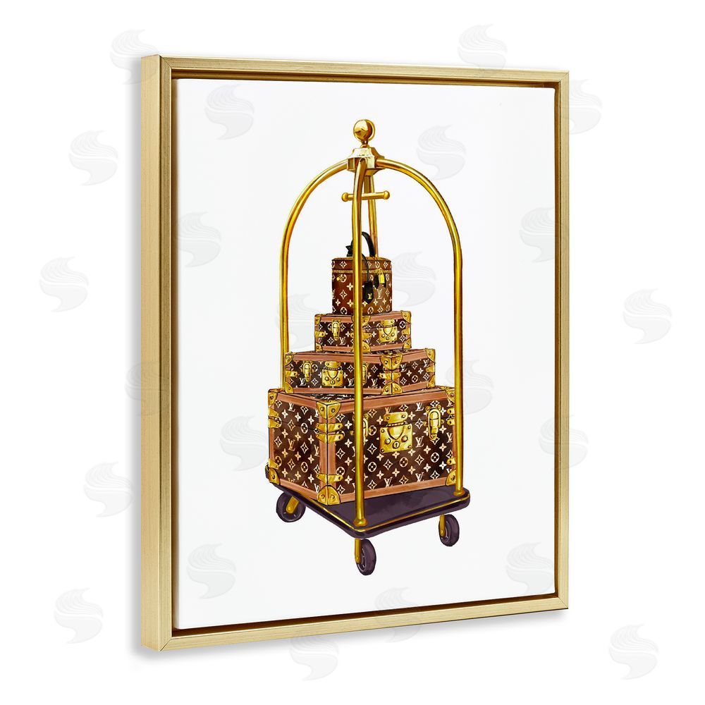 Ziwei Li Glam Hotel Luggage Gold Floating Frame Canvas Wall Art Print