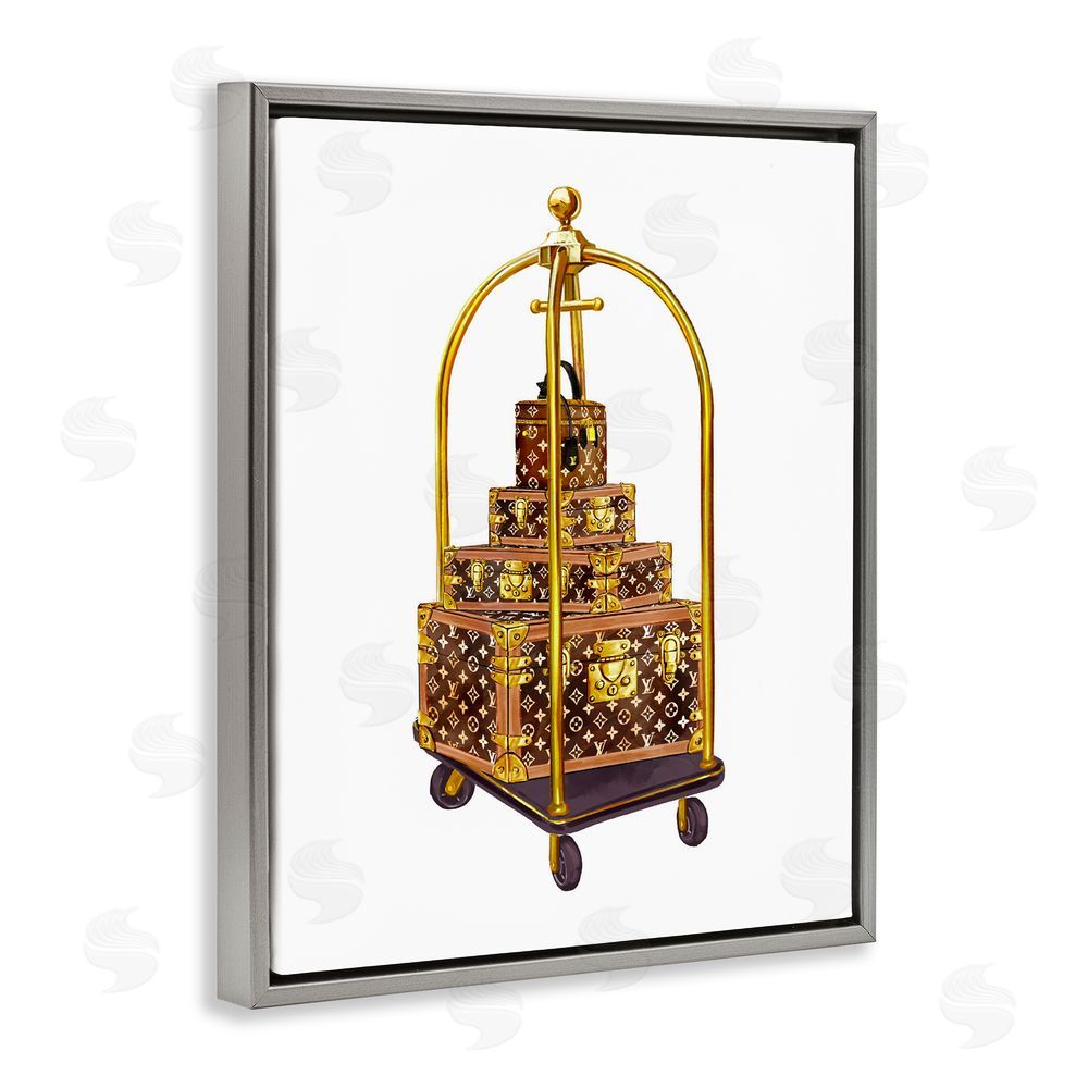 Ziwei Li Glam Hotel Luggage Gray Floating Frame Canvas Wall Art Print