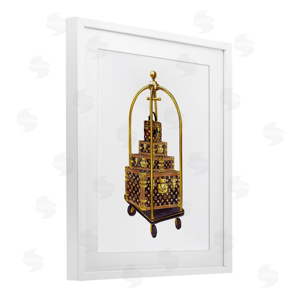 Ziwei Li Glam Hotel Luggage White Framed Print Under Glass Wall Art
