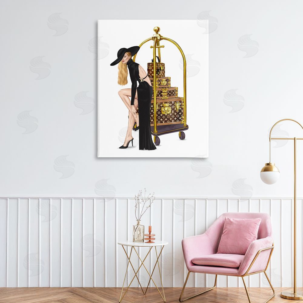 Ziwei Li Fashionista with Hotel Luggage Stretched Canvas Wall Art Print in Room