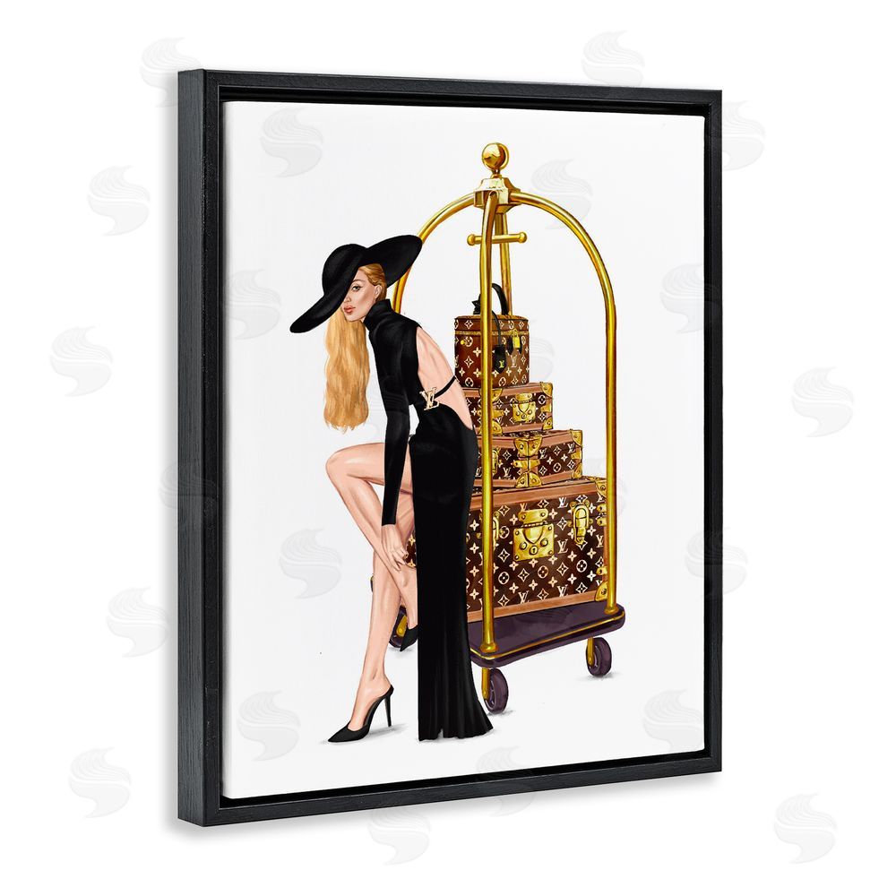 Ziwei Li Fashionista with Hotel Luggage Black Floating Frame Canvas Wall Art Print