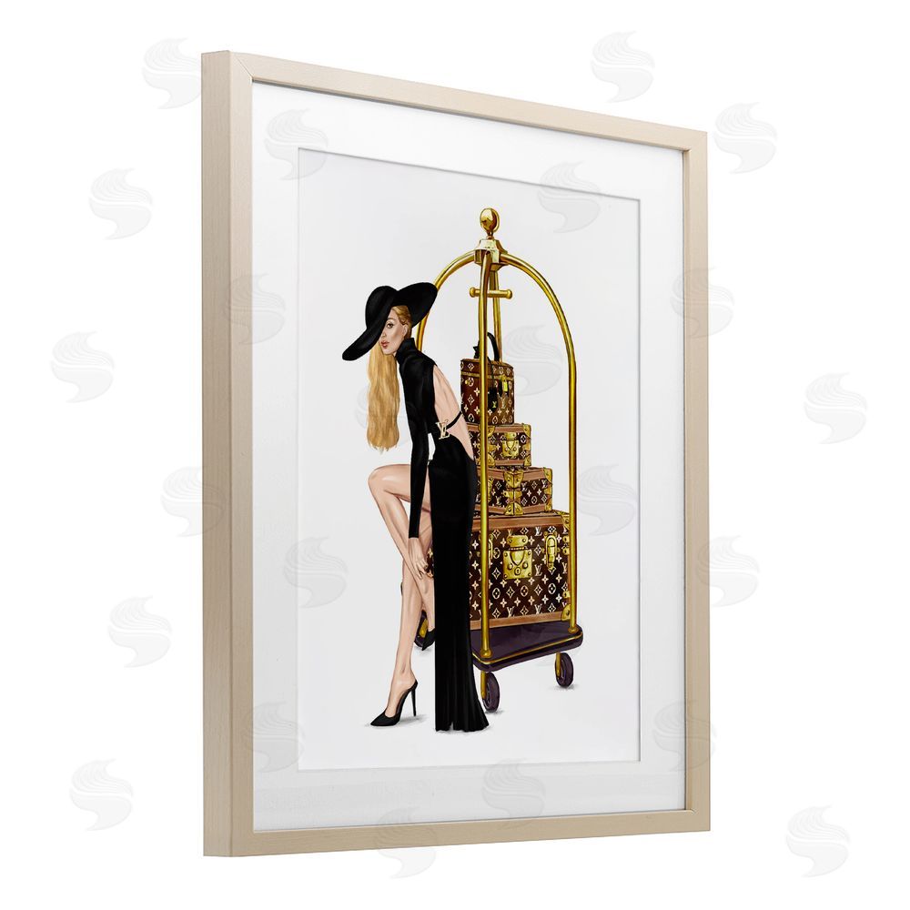 Ziwei Li Fashionista with Hotel Luggage Brown Framed Print Under Glass Wall Art