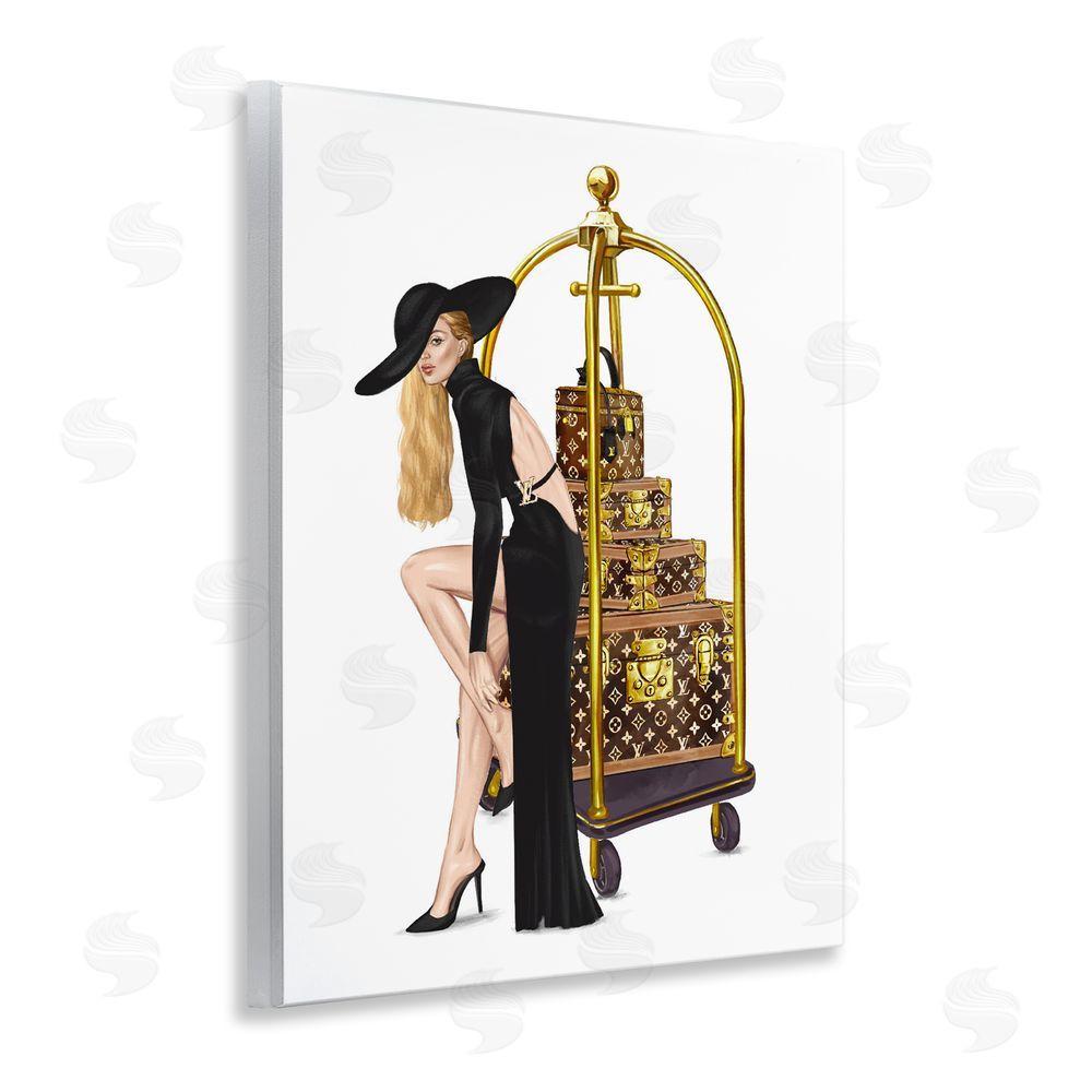 Ziwei Li Fashionista with Hotel Luggage Wooden Wall Plaque Art Print
