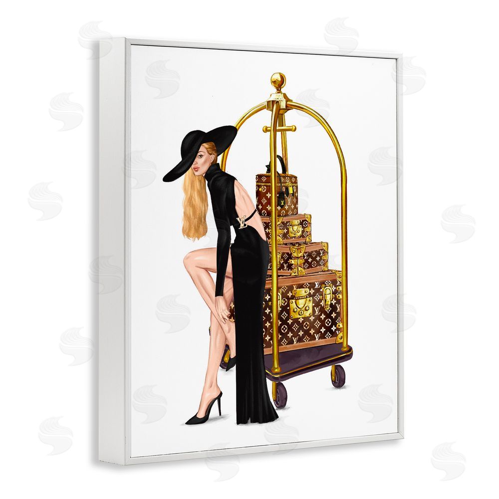 Ziwei Li Fashionista with Hotel Luggage White Framed Giclee Print Wall Art