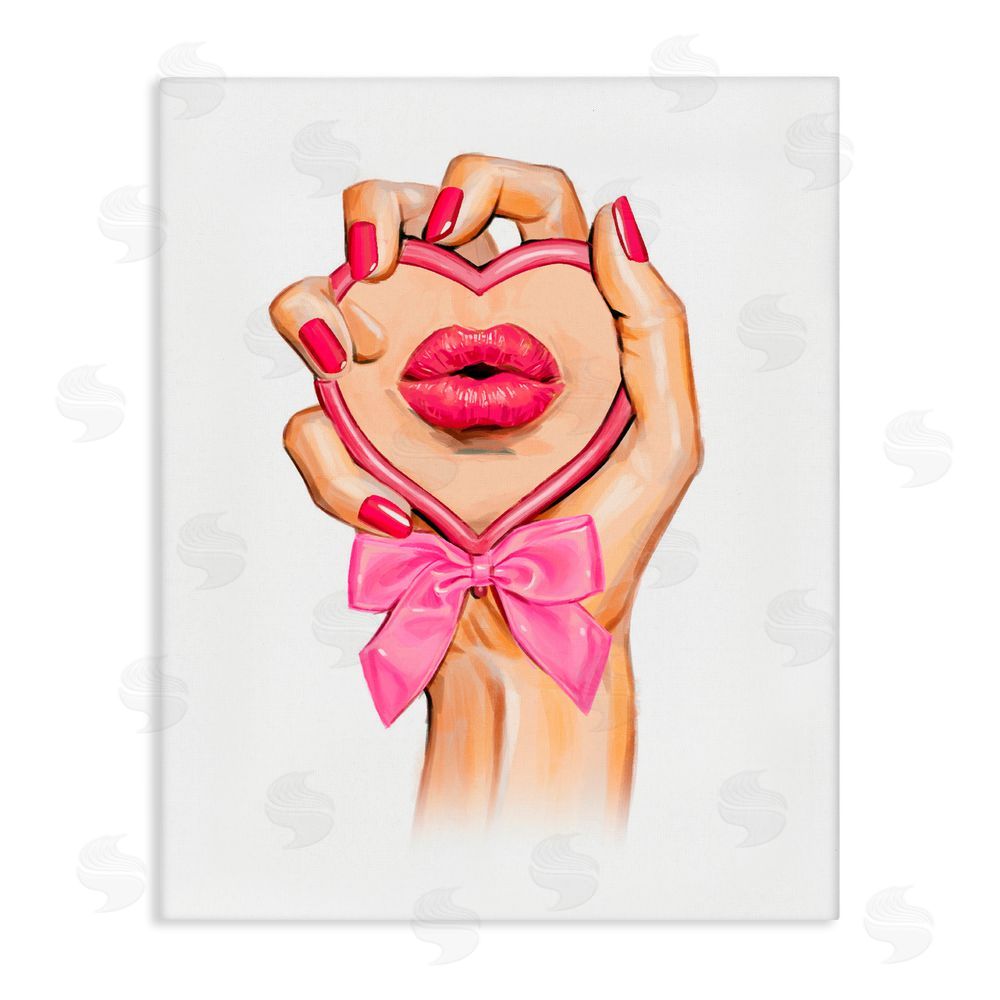 Ziwei Li Pink Lips in Mirror Stretched Canvas Wall Art Print