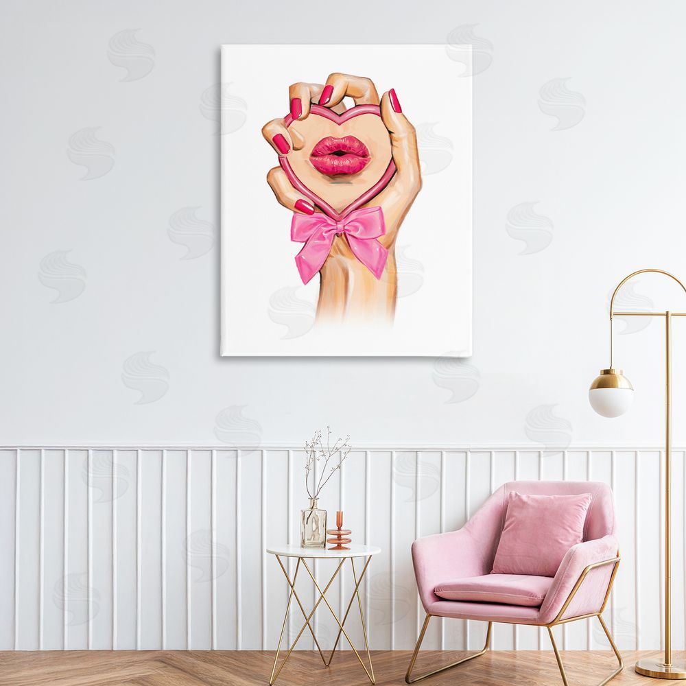 Ziwei Li Pink Lips in Mirror Stretched Canvas Wall Art Print in Room