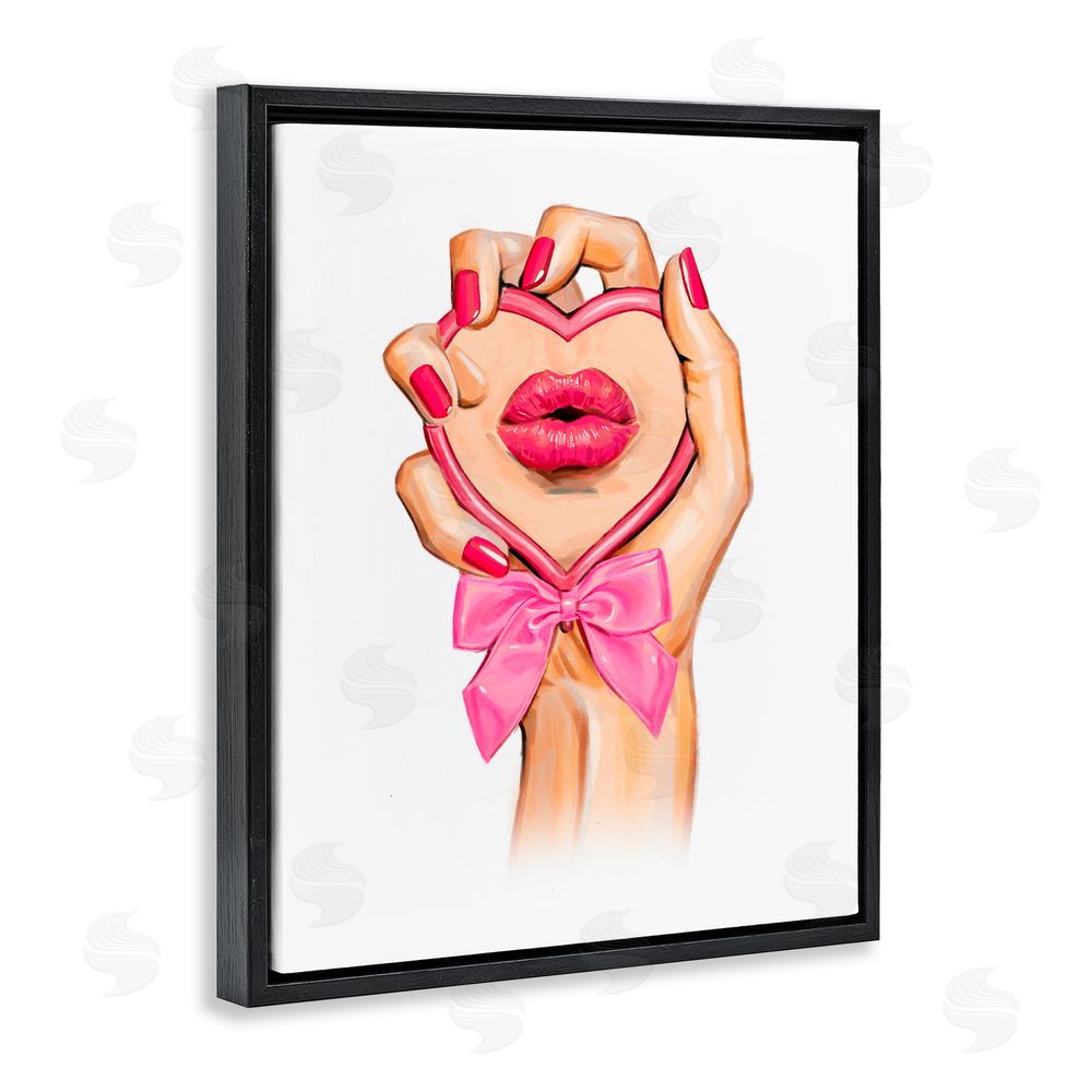 Ziwei Li Pink Lips in Mirror Black Floating Frame Canvas Wall Art Print