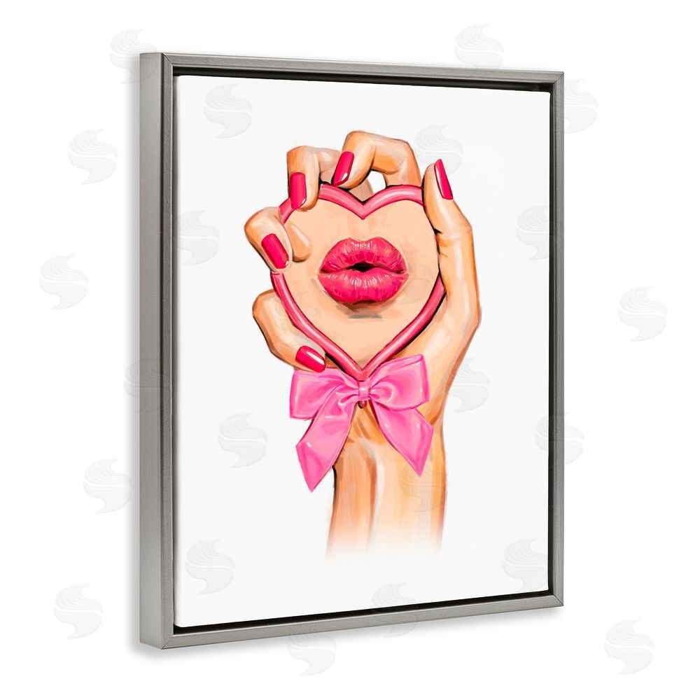 Ziwei Li Pink Lips in Mirror Gray Floating Frame Canvas Wall Art Print
