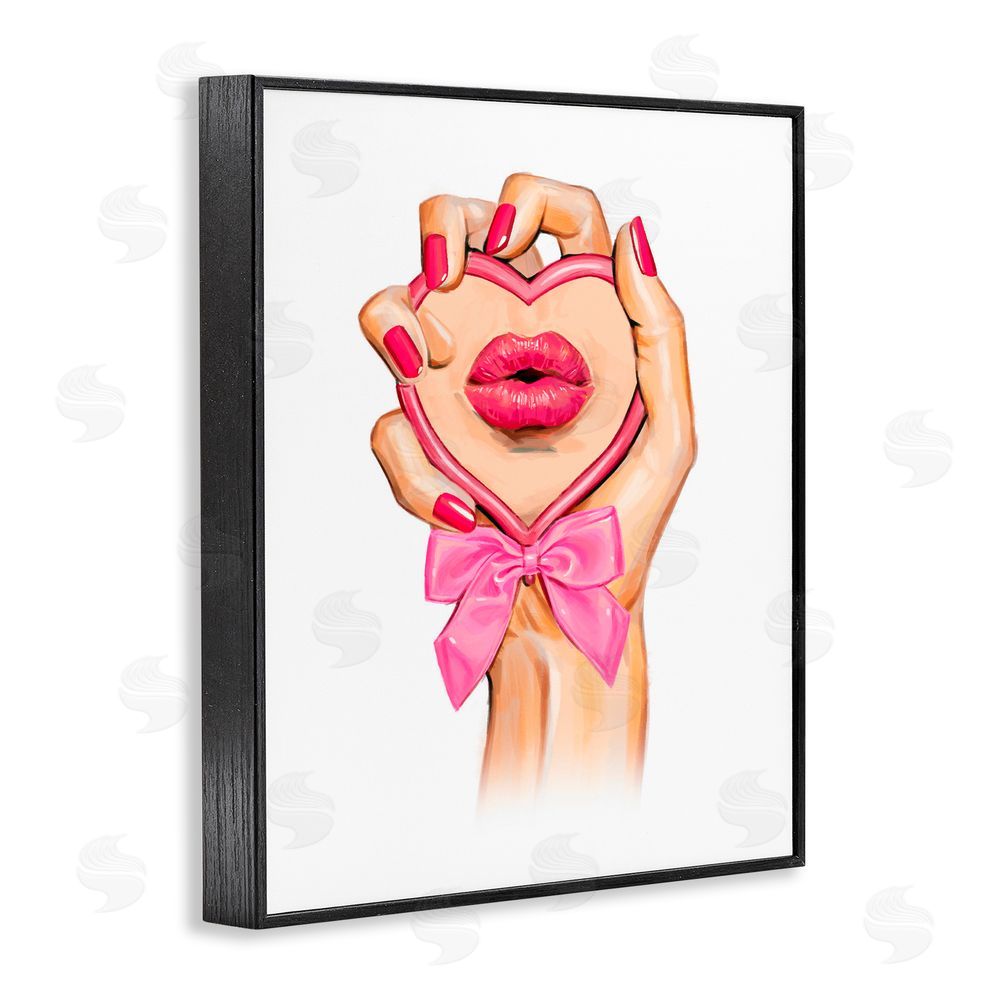 Ziwei Li Pink Lips in Mirror Black Framed Giclee Print Wall Art