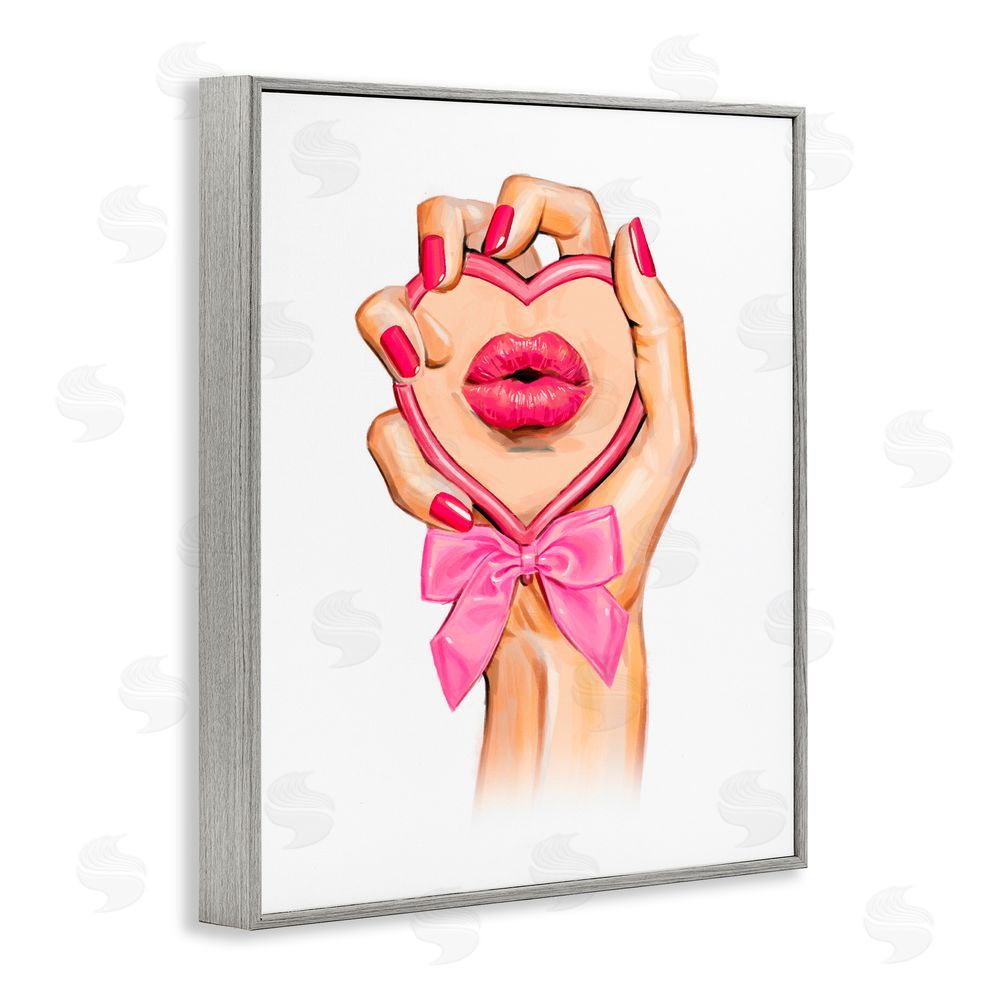 Ziwei Li Pink Lips in Mirror Gray Framed Giclee Print Wall Art