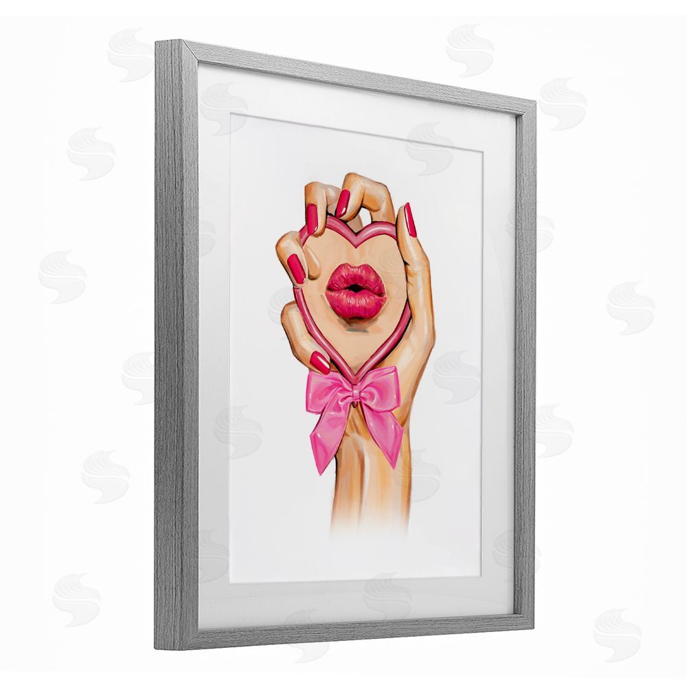 Ziwei Li Pink Lips in Mirror Gray Framed Print Under Glass Wall Art