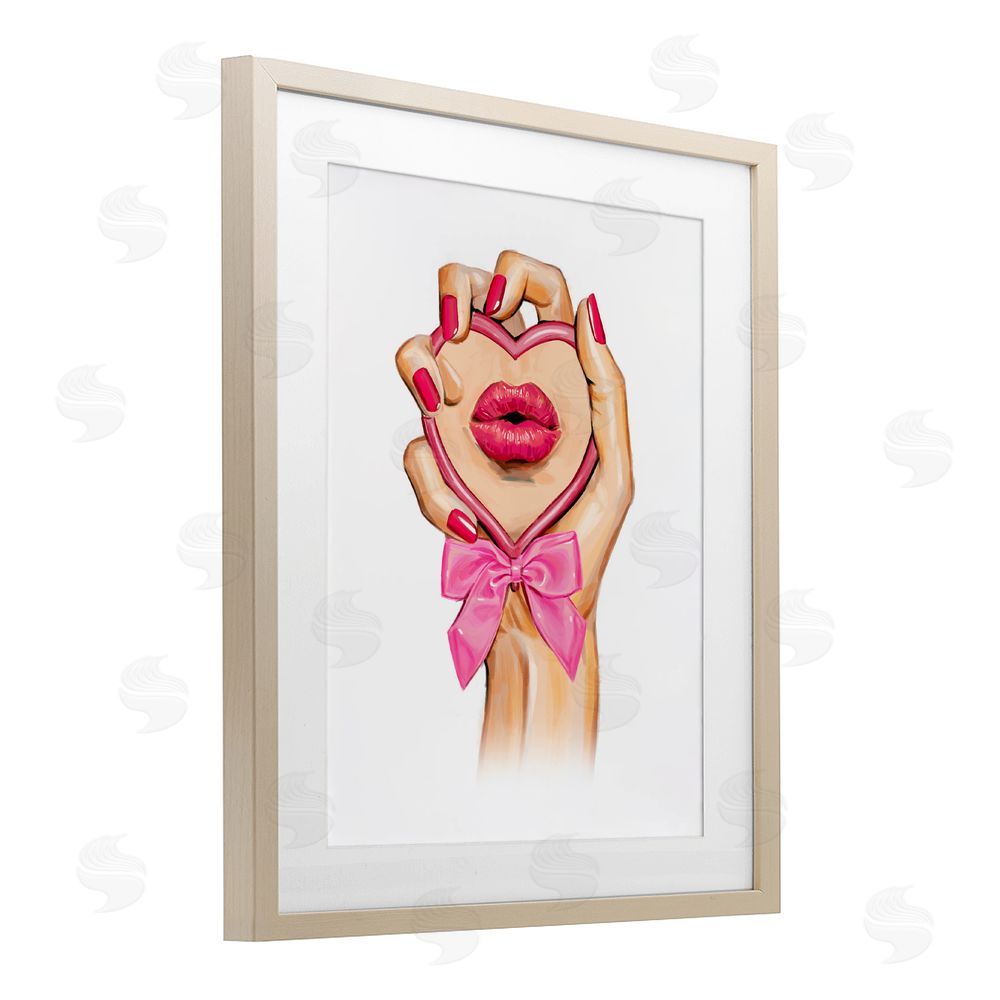 Ziwei Li Pink Lips in Mirror Brown Framed Print Under Glass Wall Art