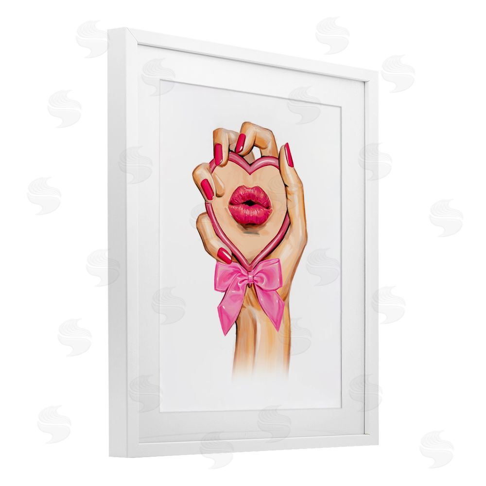 Ziwei Li Pink Lips in Mirror White Framed Print Under Glass Wall Art