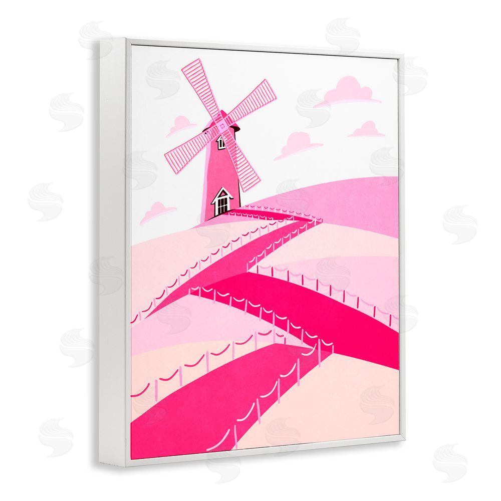 Ziwei Li Pink Hills and Windmill White Framed Giclee Print Wall Art