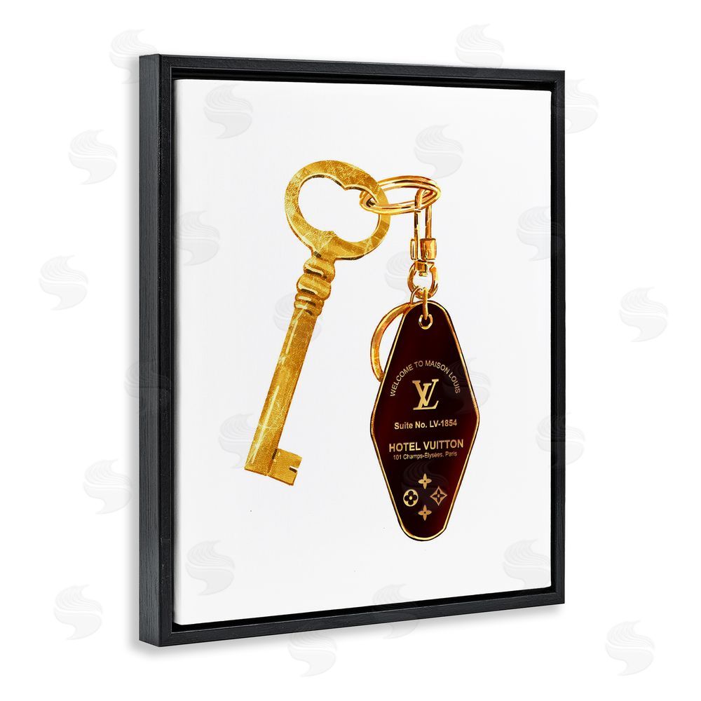 Ziwei Li Glam Gold Key Fashion Black Floating Frame Canvas Wall Art Print