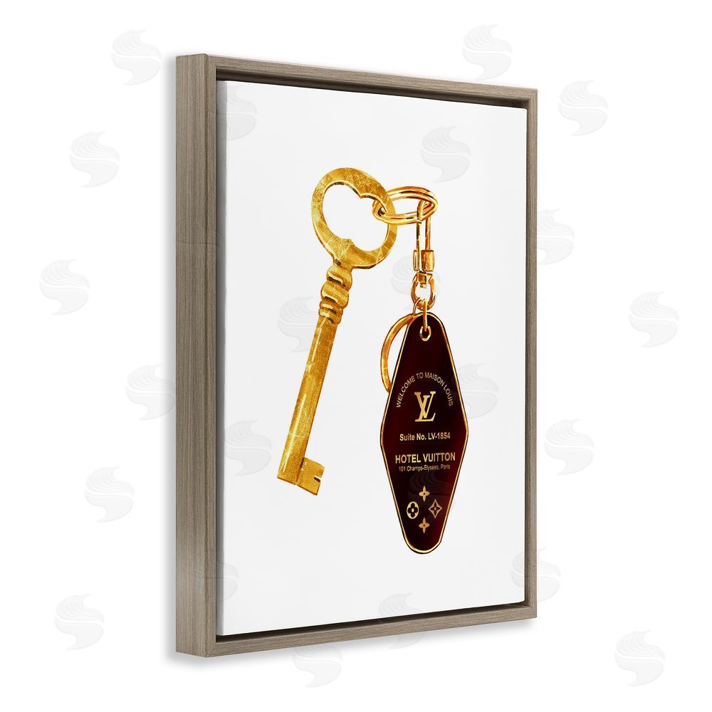 Ziwei Li Glam Gold Key Fashion Brown Floating Frame Canvas Wall Art Print