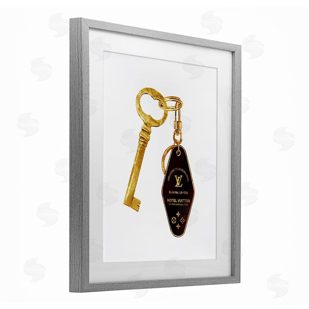Ziwei Li Glam Gold Key Fashion Gray Framed Print Under Glass Wall Art