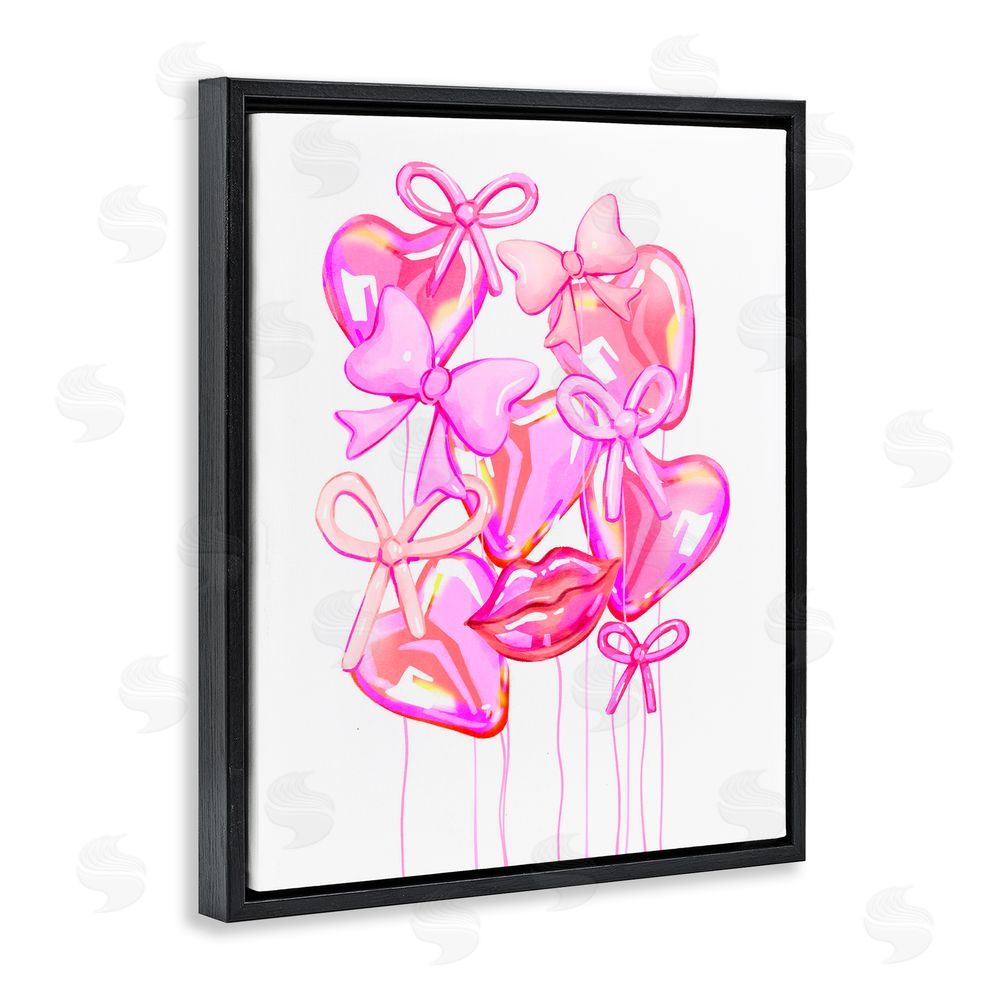 Ziwei Li Pink Heart and Bow Balloons Black Floating Frame Canvas Wall Art Print