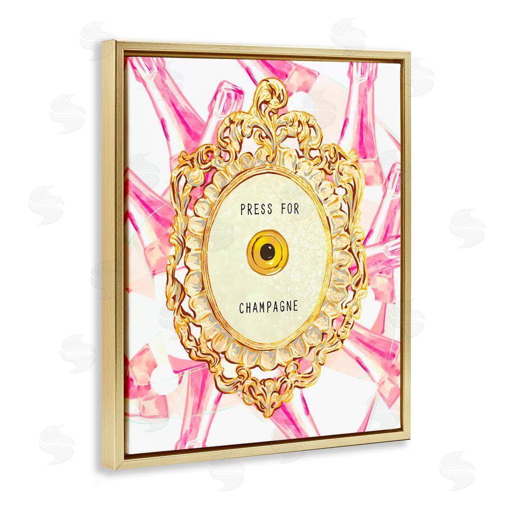 Ziwei Li Champagne Doorbell with Pattern Gold Floating Frame Canvas Wall Art Print