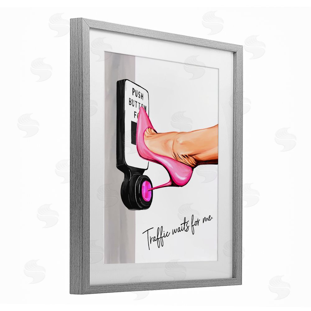 Ziwei Li Traffic Waits for Me Heels Gray Framed Print Under Glass Wall Art