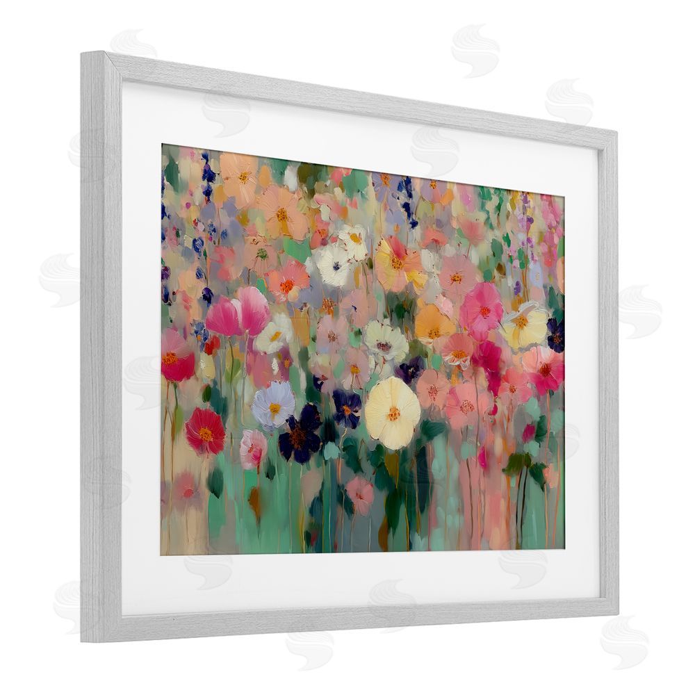 Annabelle Hall Teachers Poppies Modern Drip Gray Framed Print Under Glass with White Mat Wall Art